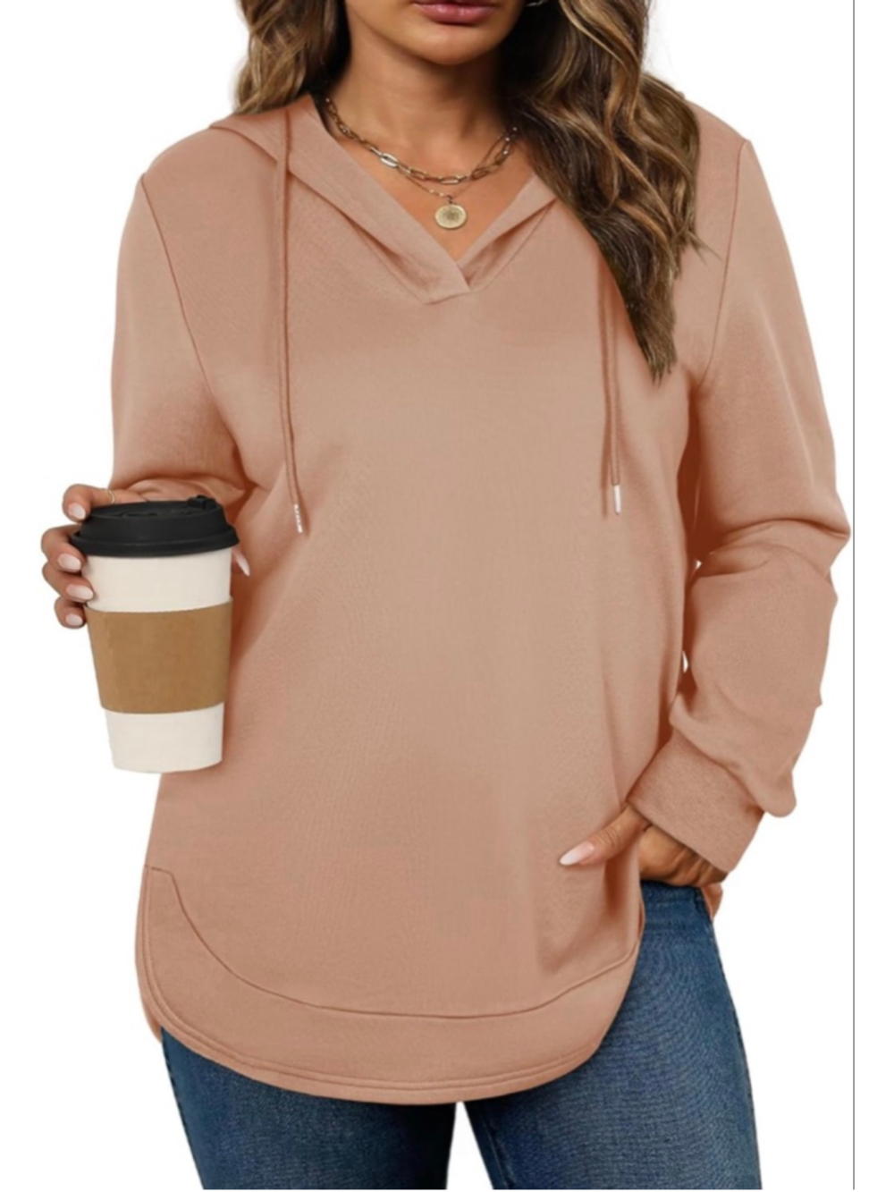 NEW Oversized Hoodie Sweatshirt Plus Size Long Sleeve Vneck Drawstring 2X